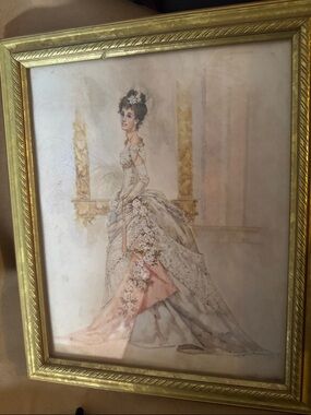 Vintage Rare Avon Romantic Lady in Ballgown Framed Print - Gold Frame 5x7